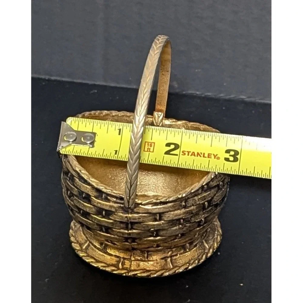 Vintage Solid Brass Woven Basket With Braided Handle Original Felt Bottom 3.75